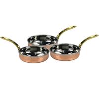 Catergold Frying Pan Copper & Stainless Steel Traditional Hammered Fry Pan Set 3 Piece with Brass Handle (3X 13.5cm)