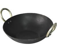Catergold Iron Kadai Deep Frying Pan Traditional Kadhai for Cooking Indian Chinese Food Wok Pan Kitchen Tool for Families Multipurpose Hand Hammered Round Bottom Black (8 Inch)