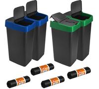 Catergold Kitchen Waste Bins 60 Litres Swing Lid Set of 6 Green & Blue 66 x 40 x 30 cm (Blue & Green 4 Pcs with 4 Bin Bags)