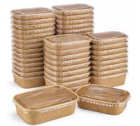 Catergold Kraft Rectangular Food Container with PET Lid 650ml (23oz) Leak-Resistant, Microwave Safe, Meal Prep, Take Away, Hot Food, Restaurants, Cafes, Homes, Eco-Friendly Packaging (100)