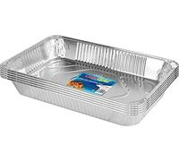 Catergold Large Rectangle Disposable Aluminium Foil Trays 52 x 33 x 8cm Approx (5 Pack) - Silver - BAKING PAN - Utilitarian