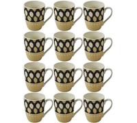 Catergold Mugs Set Coffee Tea Hot Chocolate Milk Tumbler Large Mugs for Multipurpose House Office Cafes Use Ideal for Gifting Tableware (Black Leaf 12pcs 310ml)