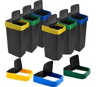 Catergold Plastic Swing Bins 60 Litres Set of 6 Multi-Colour Kitchen Waste Bins with Removable Swing Lid 66 x 40 x 30 cm