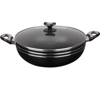 Catergold Premium Non-Stick Wok Karahi Pan Traditional Style with Glass Lid Aluminium Flat Bottom Suitable for All Hob Induction (30cm Side Handles)