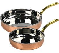 Catergold Set of 2 Traditional Hammered Pans Copper and Stainless Steel with Brass Handles Professional Kitchen Frying Pans for Gas, Electric & Induction Stoves (2X 16cm & 18.5cm)
