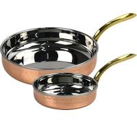 Catergold Set of 2 Traditional Hammered Pans Copper and Stainless Steel with Brass Handles Professional Kitchen Frying Pans for Gas, Electric & Induction Stoves (2X 13.5cm & 18.5cm)