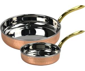 Catergold Set of 2 Traditional Hammered Pans Copper and Stainless Steel with Brass Handles Professional Kitchen Frying Pans for Gas, Electric & Induction Stoves (2X 13.5cm & 18.5cm)