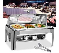 Catering Food Warmers, Chafing Dishes, Stainless Steel Chafing Dishes Buffet rs with Visible Lid, Ideal for Buffet Wedding or Party, 9L - Alcohol Heating,GN 1/3
