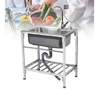 Catering HJYBFA Commercial Garage Stainless Steel Single Bowl Unit and Tap Hot Cold Kitchen Storage Shelf for Restaurant Outdoor Laundry Bar
