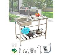 Catering Outdoor Kitchen Utility Sink w/Faucet Freestanding Stainless Steel Sink Single Bowl Workbench Sinks Hand Washing Station for Laundry Basement Restaurant Easy to Wash(83x50xH75cm)
