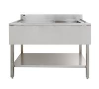 Catering Sink Stainless Steel Commercial Kitchen Restaurant Bar Utility Single Bowl Left Hand Drainer Free Standing Lower Storage Shelf Adjustable Feet Splashback 90 x 120 x 60cm FREE Strainer Plug Si