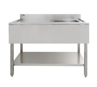 Catering Sink Stainless Steel Commercial Kitchen Restaurant Bar Utility Single Bowl Left Hand Drainer Free Standing Lower Storage Shelf Adjustable Feet Splashback 90 x 120 x 60cm FREE Strainer Plug