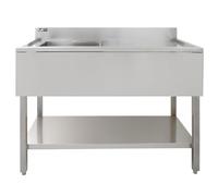 Catering Sink Stainless Steel Commercial Kitchen Restaurant Bar Utility Single Bowl Right Hand Drainer Free Standing Lower Storage Shelf Adjustable Feet Splashback 90 x 120 x 60cm FREE Strainer Plug
