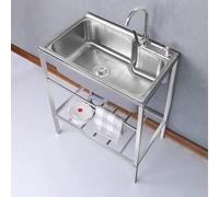 Catering Sink, Standing Utility Wash Basin Single Bowl 304 Stainless Steel Catering Free Standing 1 Compartment for Restaurant Kitchen Laundry Garage
