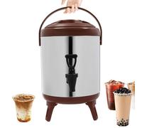 Catering Urn 6L Hot Water Dispenser Stainless Steel Round Water Dispenser with Faucet Insulated Bucket Milk Tea Barrel Portable Hot Water Urn for Tea, Milk, Juice, Coffee 24x32cm (Brown, Silver)