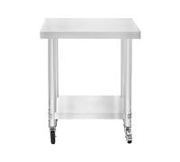 Catering Work Bench Table Stainless Steel Food Prep Kitchen Mobile 4 x Castor Wheels With 2 Brakes & 4 Adaptable Feet Adjustable Lower Shelf 3 Positions 160kg Load Capacity 60cm x 30cm x 80cm