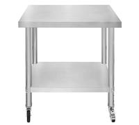 Catering Work Bench Table Stainless Steel Food Prep Kitchen Mobile 4 x Castor Wheels With 2 Brakes & 4 Adaptable Feet Adjustable Lower Shelf 3 Positions 160kg Load Capacity 76cm x 45cm x 86cm