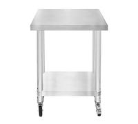 Catering Work Bench Table Stainless Steel Food Prep Kitchen Mobile 4 x Castor Wheels With 2 Brakes & 4 Adaptable Feet Adjustable Lower Shelf 3 Positions 160kg Load Capacity 60cm x 45cm x 86cm
