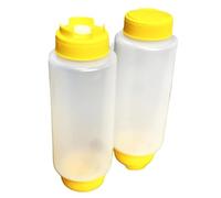CateringBase FIFO Sauce Dispenser Bottles, 24oz/710ml, Yellow Cap, Set of 2