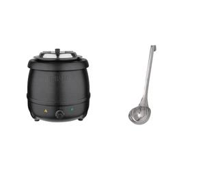 CateringBase Ltd Buffalo Black Soup Kettle & Vogue L659 Plain Ladle 260ml 305mm Stainless Steel Kitchen Cooking Serving Utensil