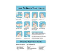 CateringBase Ltd Self-Adhesive Vinyl Poster: How to Wash Hands & When, 200 x 300mm, Blue, Informative Style