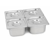 CateringBase Stainless Steel Gastronorm Pan 1/6 with Lids, 100mm Deep, Food Storage Tray for Bain Marie, Buffet, 4 Pack