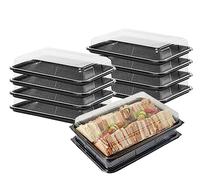 Caterline 10 Large Serving Platters - Reusable Plastic Sandwich Trays & Lids (450mm x 310mm)