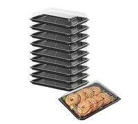 Caterline 10 x Medium Sandwich Platters with Lids | Plastic Black Base Catering Trays for Party Food & Buffets. Reusable & 100% Recyclable