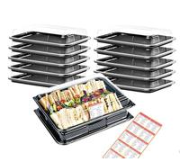 Caterline 12 Medium Black Base Sandwich Platter Trays & Lids + Allergy Labels. Eco-Friendly,Reusable & Recyclable. Great For Sandwiches, Buffets & Parties (L 390mm x W 290mm x D 70mm)