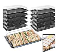 Caterline 12 Pack Sandwich Platter Trays with Lids + Allergy Labels- eco-Friendly Reusable Catering Food Trays (340mm x 250mm x 70mm) Sandwiches & Buffets