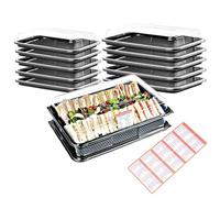 Caterline 5 Large & 5 Medium Sandwich Platter Trays with Lids & Allergy Labels - Reusable Buffet Catering Trays with Anti Slip Design | Platters for Party Food Events | Cakes, Salads & Buffets