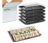 Caterline 5 x Large Catering Platters & Lids/Sandwich Platters (L450mm x W310mm x 75mm) Reusable Plastic Serving Platters