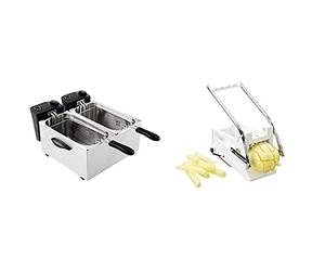 Caterlite Light Duty Fryer with Two 3.5L Tanks and Removable Inner Pot 2 x 2Kw Bundle with KitchenCraft KCBB882 Potato Chipper, Stainless Steel/Plastic Chip Cutter