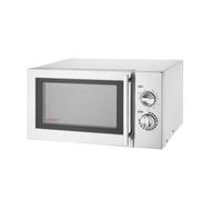 Caterlite Manual Microwave and Grill 23Ltr 900W, Stainless Steel, Silver | Offers 5 power levels and a 30-minute timer range to easily reheat or defrost dishes in busy commercial kitchens.