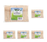 Caterpack Enviro Range 100 Wooden Teaspoons, Biodegradable/compostable/Disposable Wooden teaspoons, 100% Birchwood/eco Friendly Ideal for Catering/picnics/Parties/Camping (Pack of 5)