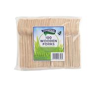 Caterpack Enviro Range Wooden Forks Made from sustainably sourced Birchwood, compostable and Biodegradable, 100 Pack