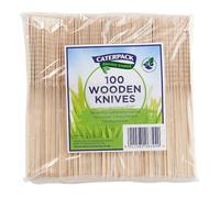 Caterpack Enviro Range Wooden Knives, Pack of 100, Sustainably Sourced Birchwood, Compostable and Biodegradable