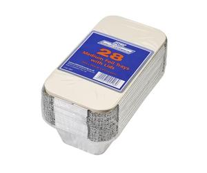 Caterpack Foil Trays With Lids, Medium, Disposable Food Containers, 20cm x 10cm, Pack of 28