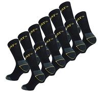 Caterpillar 12 Pairs Men's Work Socks Accident Prevention Reinforced Heel and Toe Cotton Sponge (Black, 3-6)