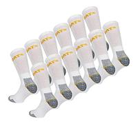 Caterpillar 12 Pairs Men's Work Socks Accident Prevention Reinforced Heel and Toe Cotton Sponge (White, 11-14)
