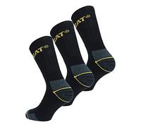 Caterpillar 3 Pairs Men Work Socks - Reinforced Heel and Toe - Cotton Sponge (Black, 9-11)