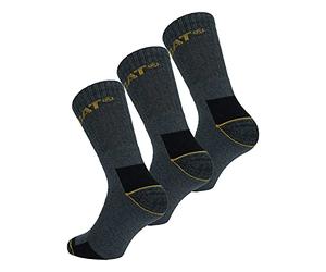 Caterpillar 3 Pairs Men Work Socks - Reinforced Heel and Toe - Cotton Sponge (Grey, 6-9)