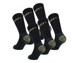 Caterpillar 6 Pairs Men's Work Socks Accident Prevention Double Reinforced Heel and Toe Yarn of Excellent Quality Cotton Sponge (Black