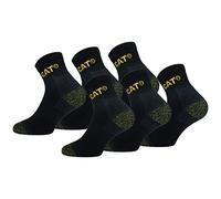 Caterpillar 6 Pairs Quarter Work Socks Above Ankle Length - Double Heel Toe Reinforcement - Terry Cotton Insole (Black, 6-9)