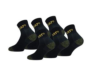 Caterpillar 6 Pairs Quarter Work Socks Above Ankle Length - Double Heel Toe Reinforcement - Terry Cotton Insole