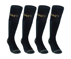 Caterpillar CAT 4 pairs Men's Work Long Socks Accident Prevention Reinforced on Heel and Toe with Reinforced Weft Yarn of Excellent Quality Cotton Sponge (Black, 69)