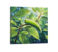Caterpillar Clinging Among Colorful Leaves Poster Modern Wall Art Canvas Aesthetic Decoration Painting 28x28inch(70x70cm) Frame-style