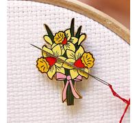 Caterpillar Cross Stitch Needle Minder - Daffodils for Cross Stitch, Sewing, Embroidery and Needlework Accessories, Enamel and Magnetic