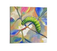 Caterpillar Curving And Clinging to Colorful Branch Poster Modern Wall Art Canvas Aesthetic Decoration Painting 28x28inch(70x70cm) Frame-style