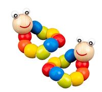 Caterpillar Fidget Toy, 2Pcs 7.9 Inch Wooden Caterpillar Fidget Toys for Tummy Time, Colorful Crawling Developmental Baby Toys for Boys and Girls Sensory Play